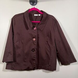 Cato Chocolate Brown Button Down 3/4 Sleeve Jacket Blazer‎ Sz XL Cotton Blend